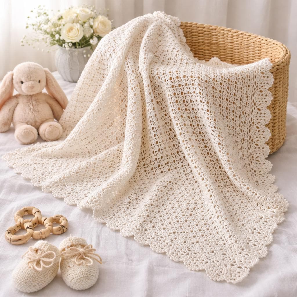 Crochet Baby Blanket Lace Square Pattern