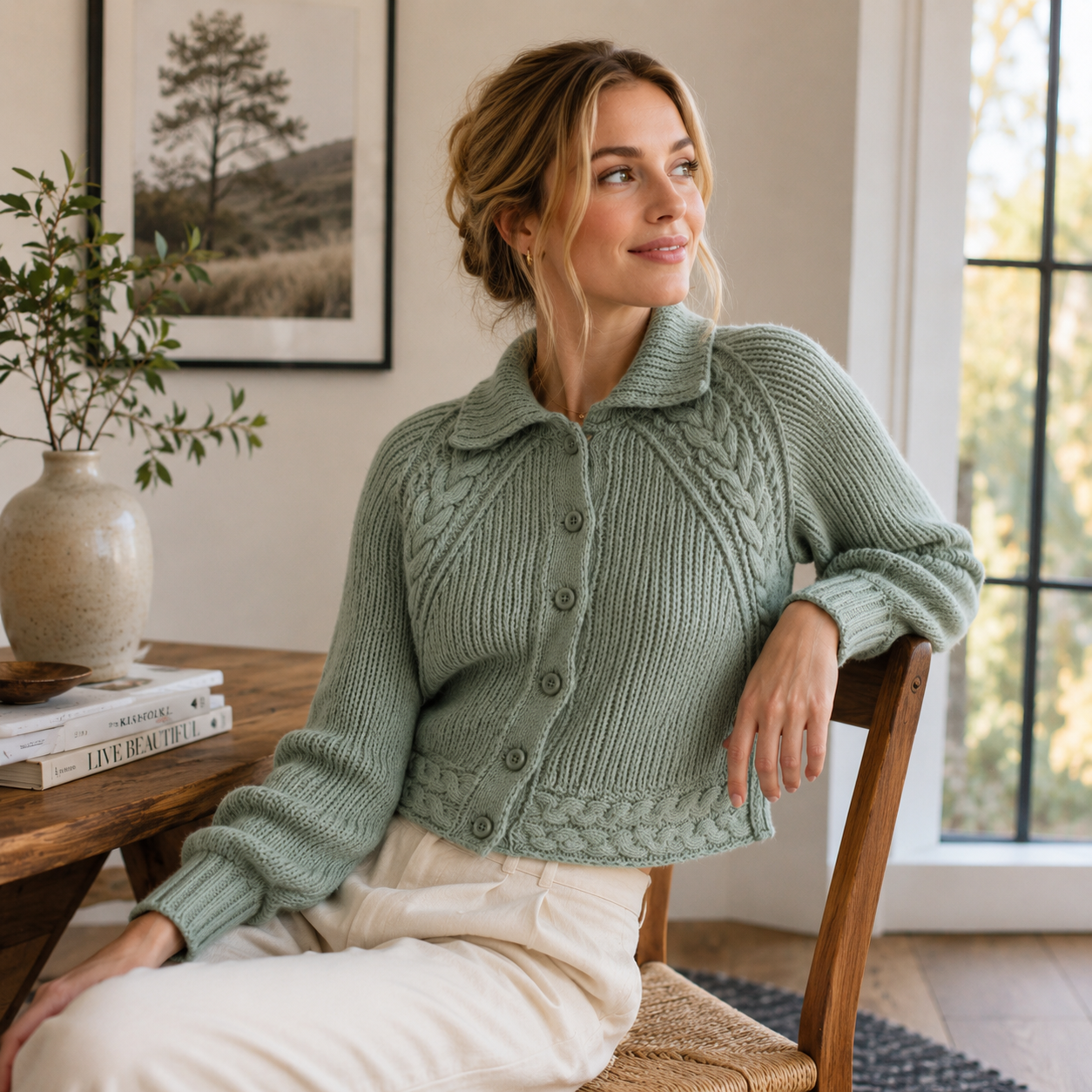 Cropped Raglan Cable Cardigan Knitting Pattern