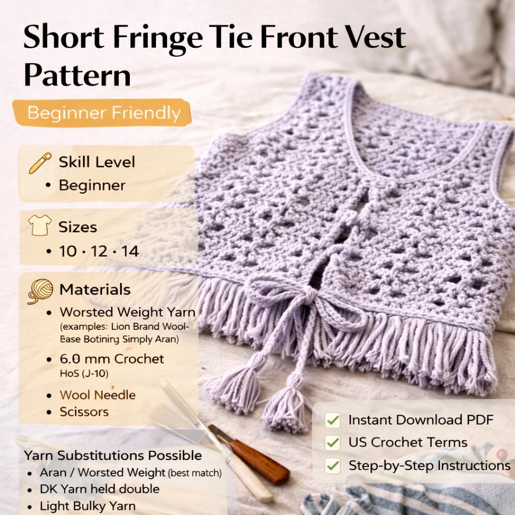 Crochet Short Vest Pattern with Fringe