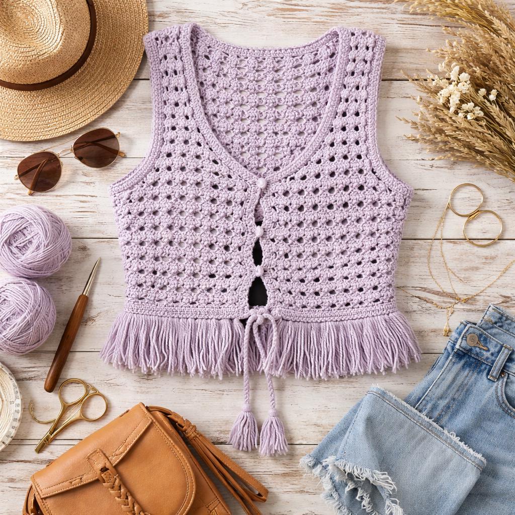Crochet Short Vest Pattern with Fringe