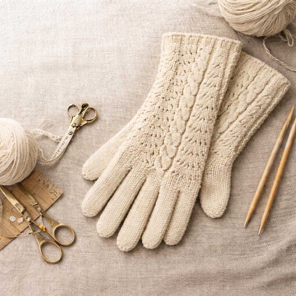 Cable Knit Gloves Classic Fingered Textured Pattern