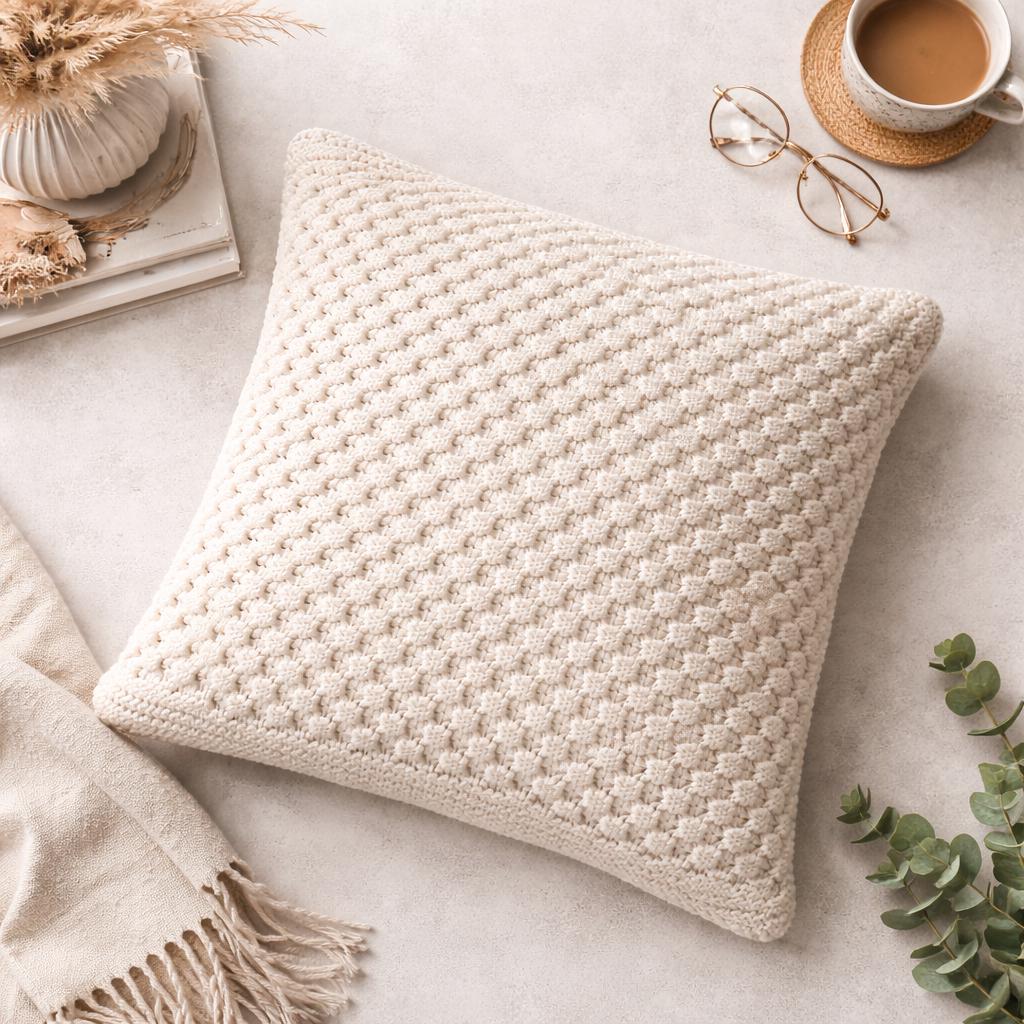 Aran Knit Pillow Cover Pattern, Textured Cushion