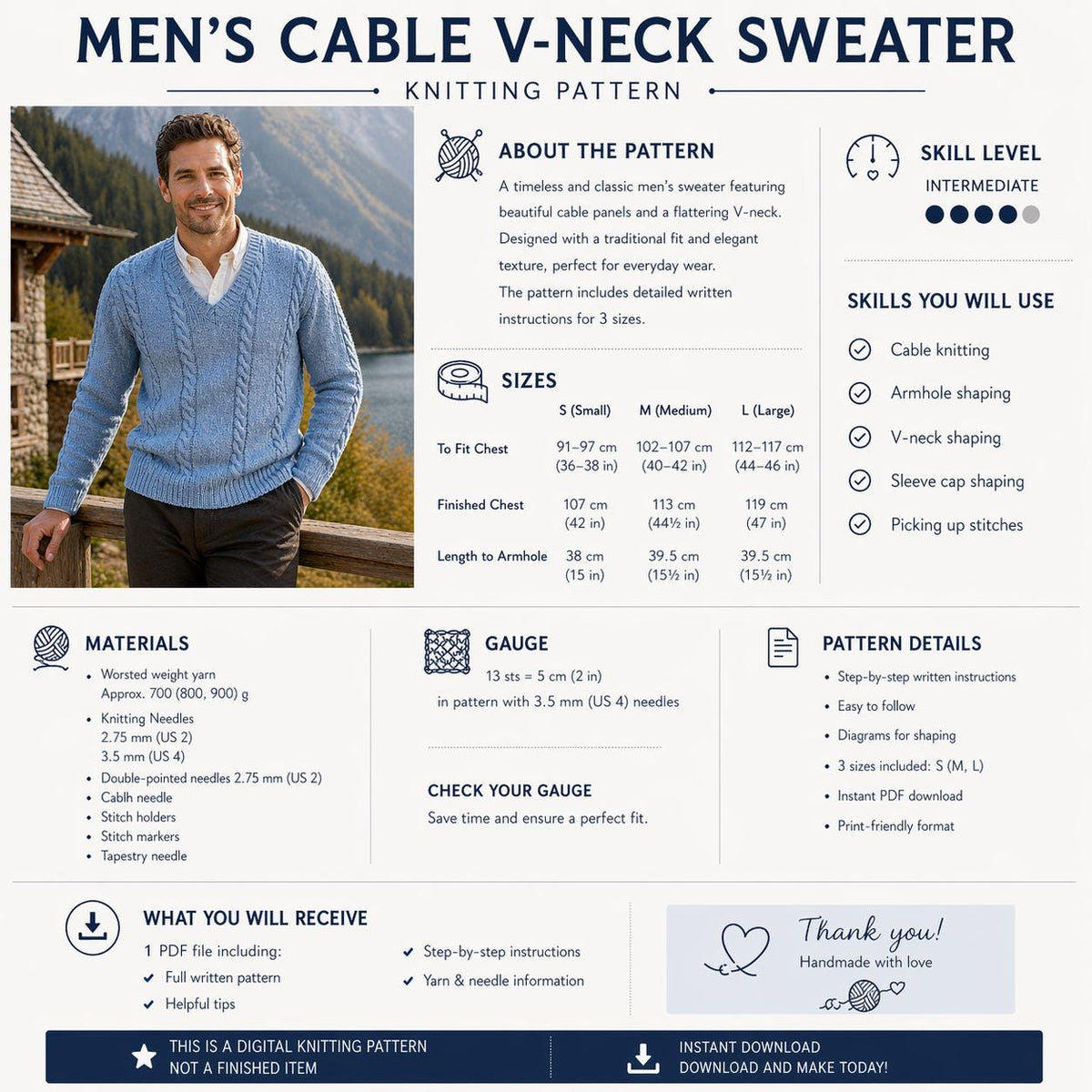 Men’s Cable Knit Sweater Pattern