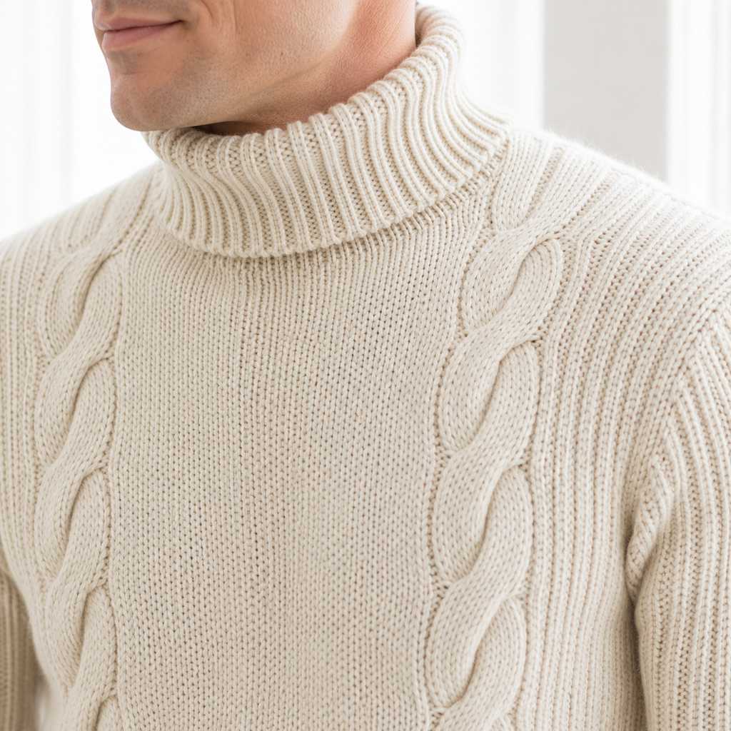 Men’s Cable Turtleneck Sweater Knitting Pattern