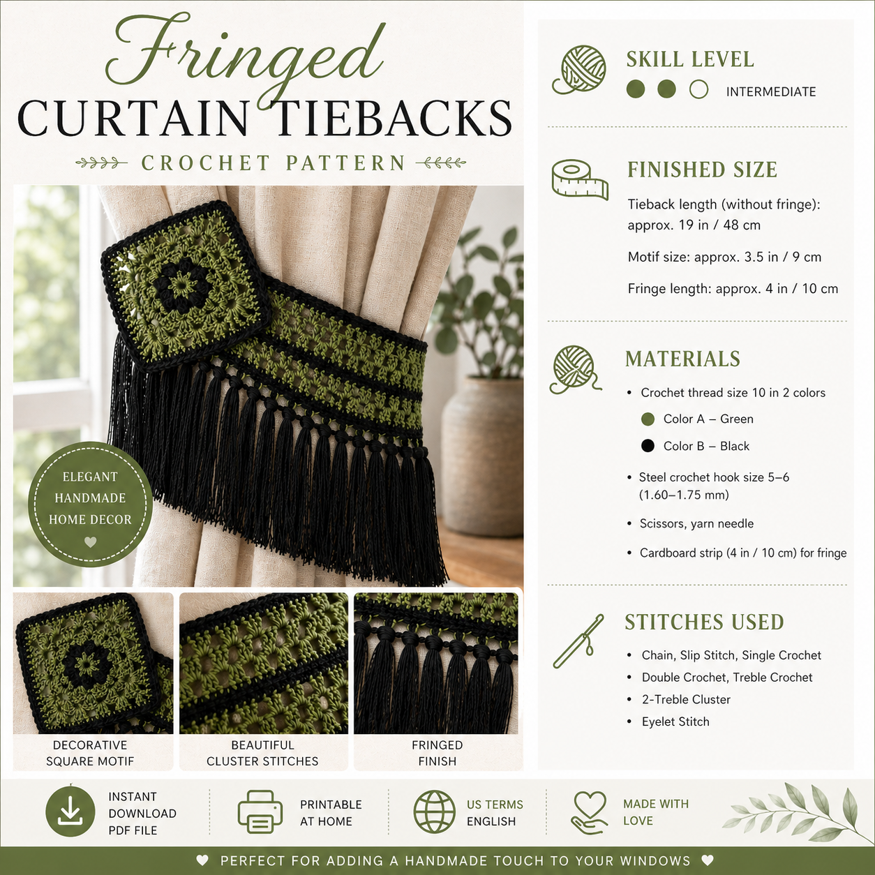 Fringed Curtain Tieback Crochet Pattern