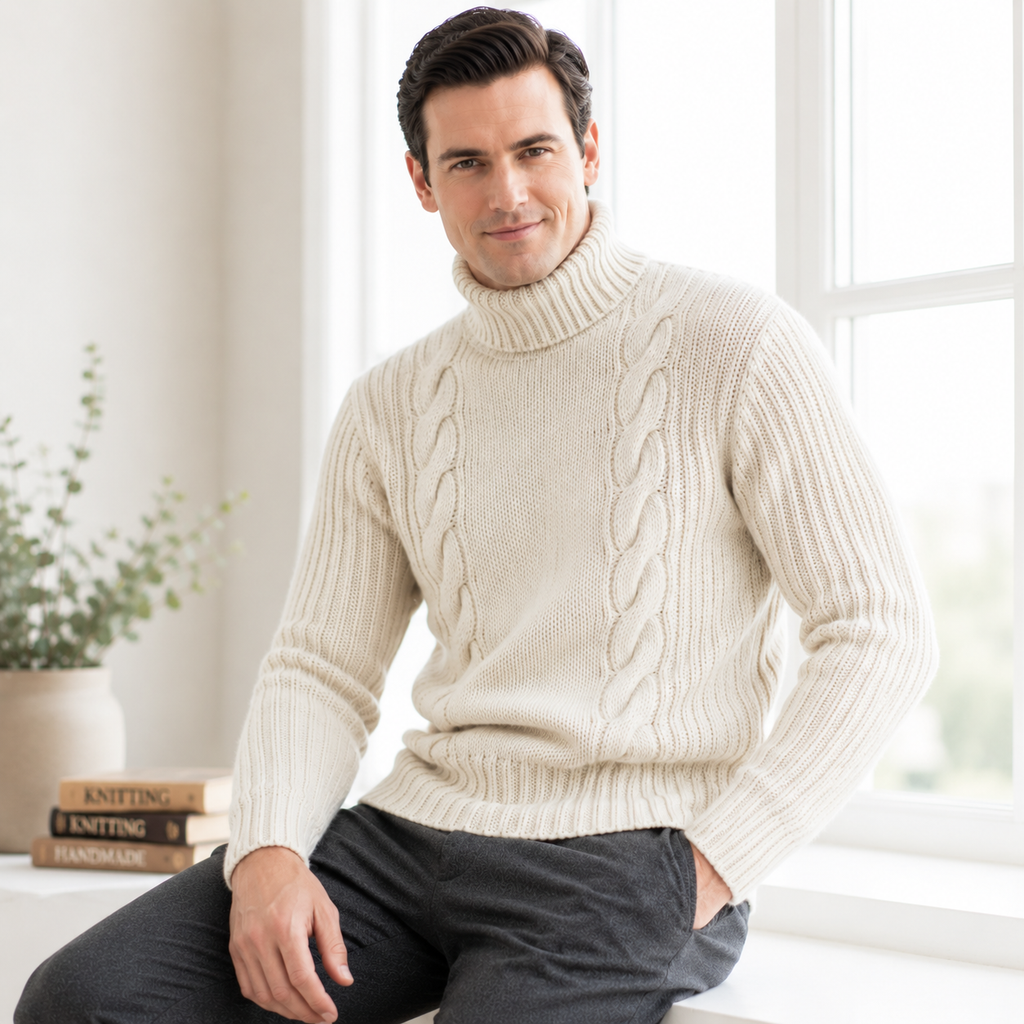 Men’s Cable Turtleneck Sweater Knitting Pattern