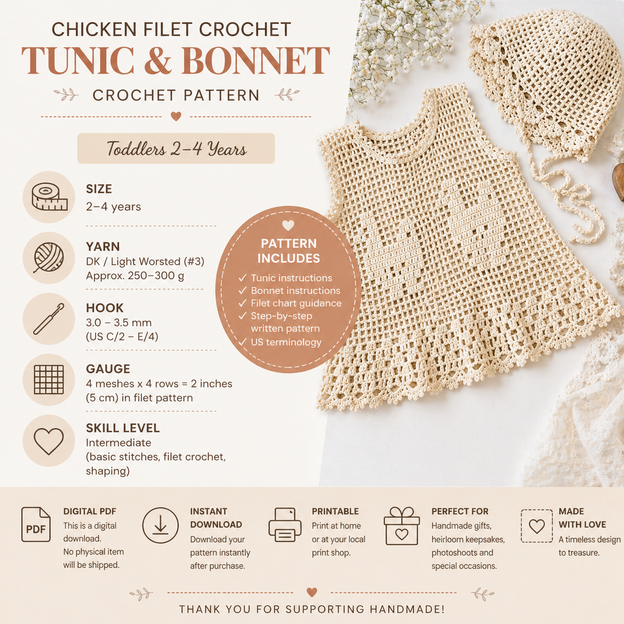 Chicken Filet Crochet Toddler Tunic Pattern + Bonnet