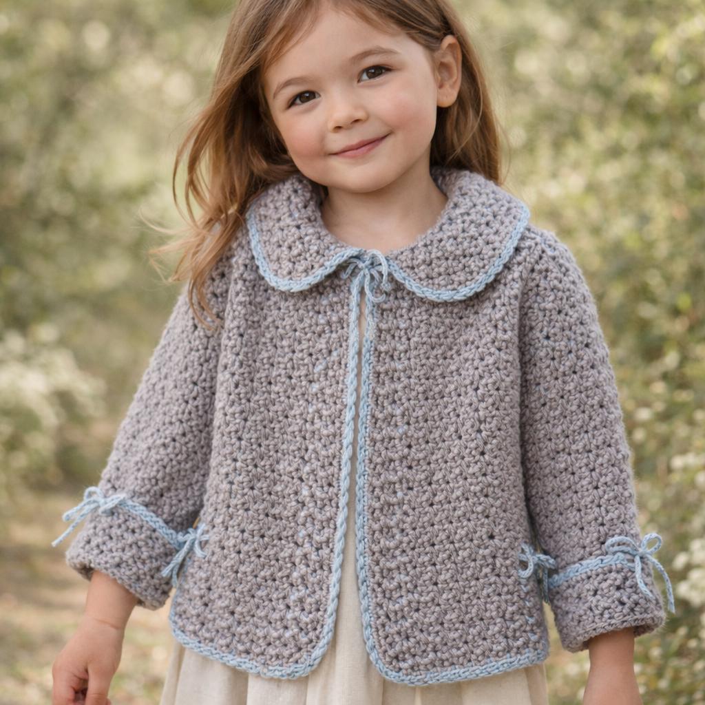 Crochet Girl Jacket Child Cardigan with Collar Pattern