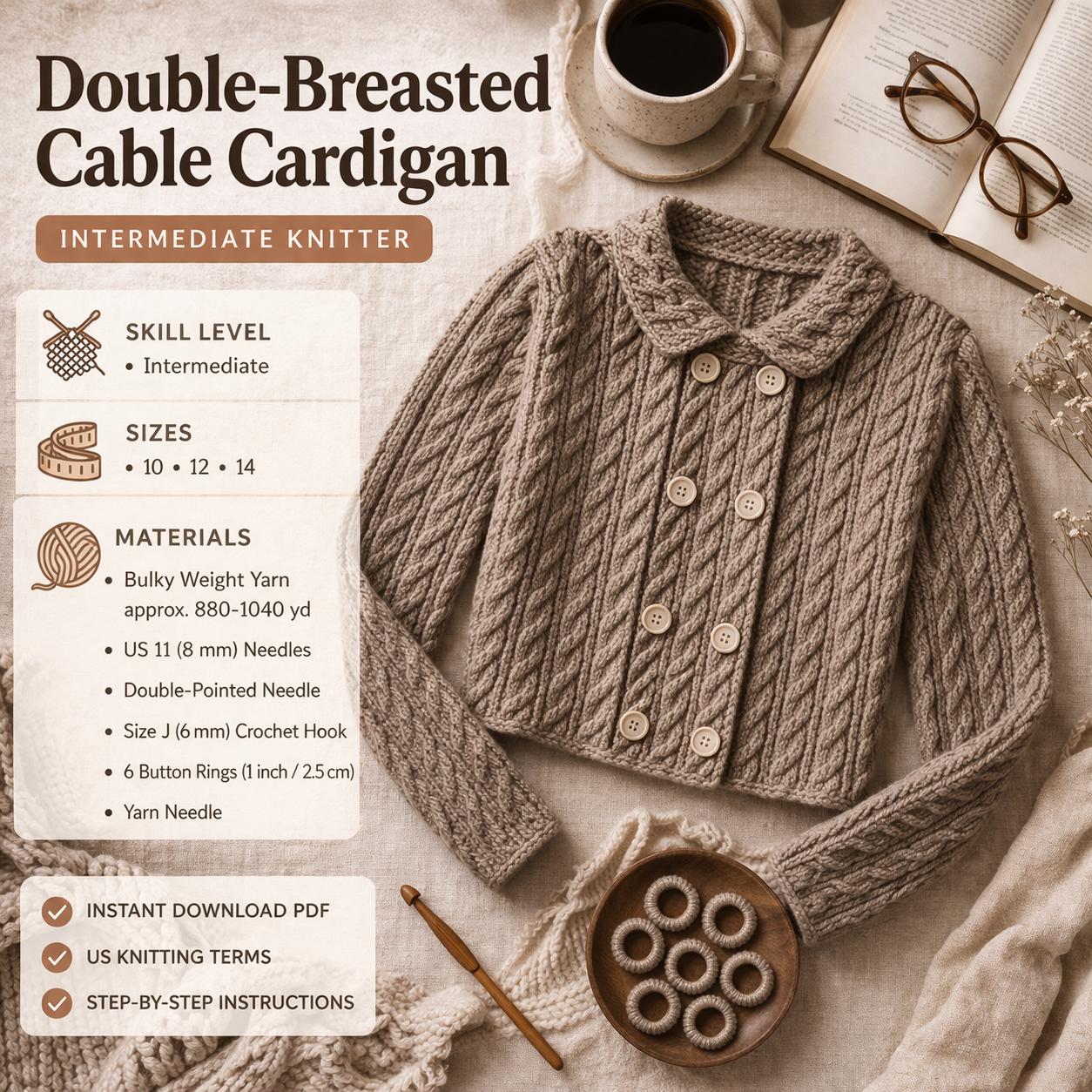 Double Breasted Cable Knit Cardigan