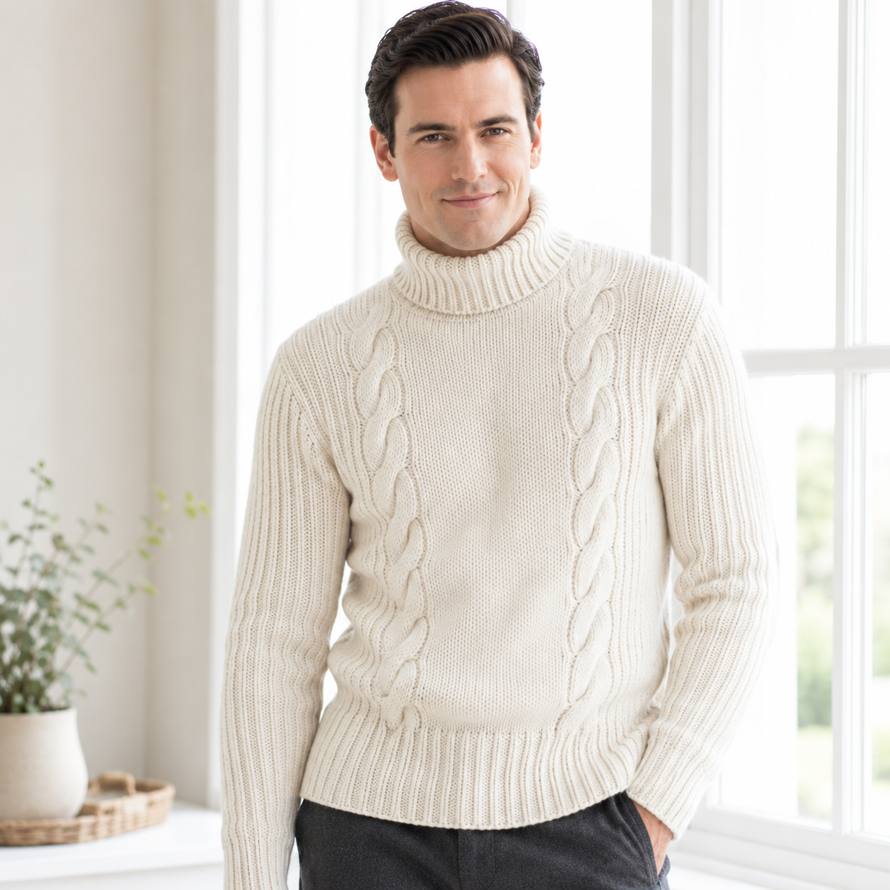 Men’s Cable Turtleneck Sweater Knitting Pattern