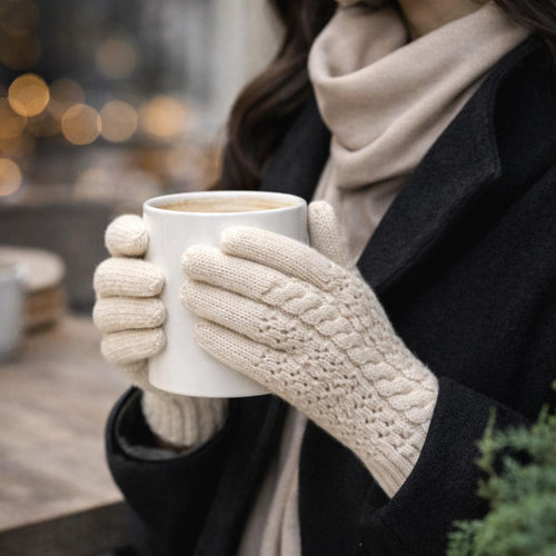Cable Knit Gloves Classic Fingered Textured Pattern