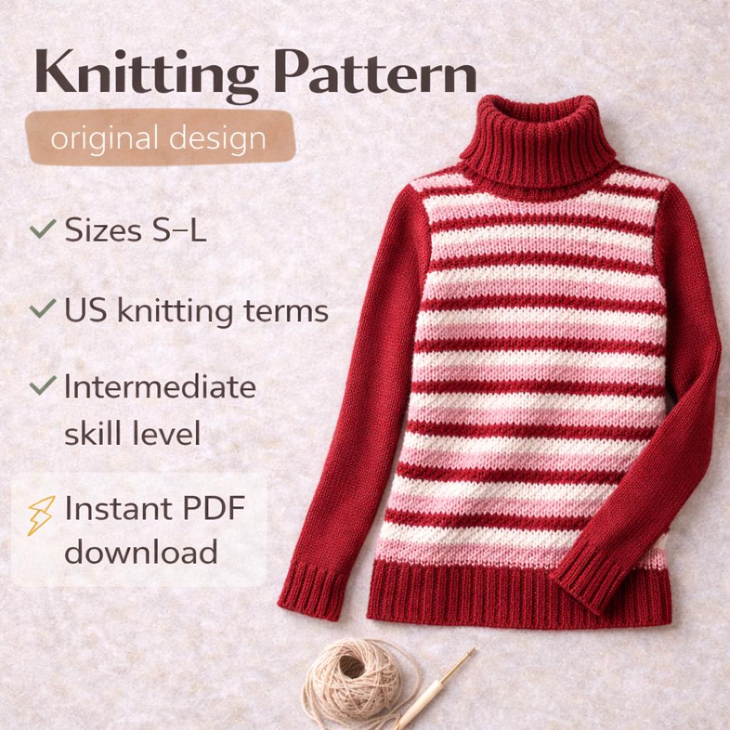 Striped Turtleneck Sweater Knitting Pattern