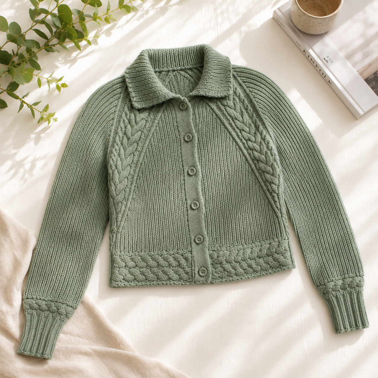 Cropped Raglan Cable Cardigan Knitting Pattern