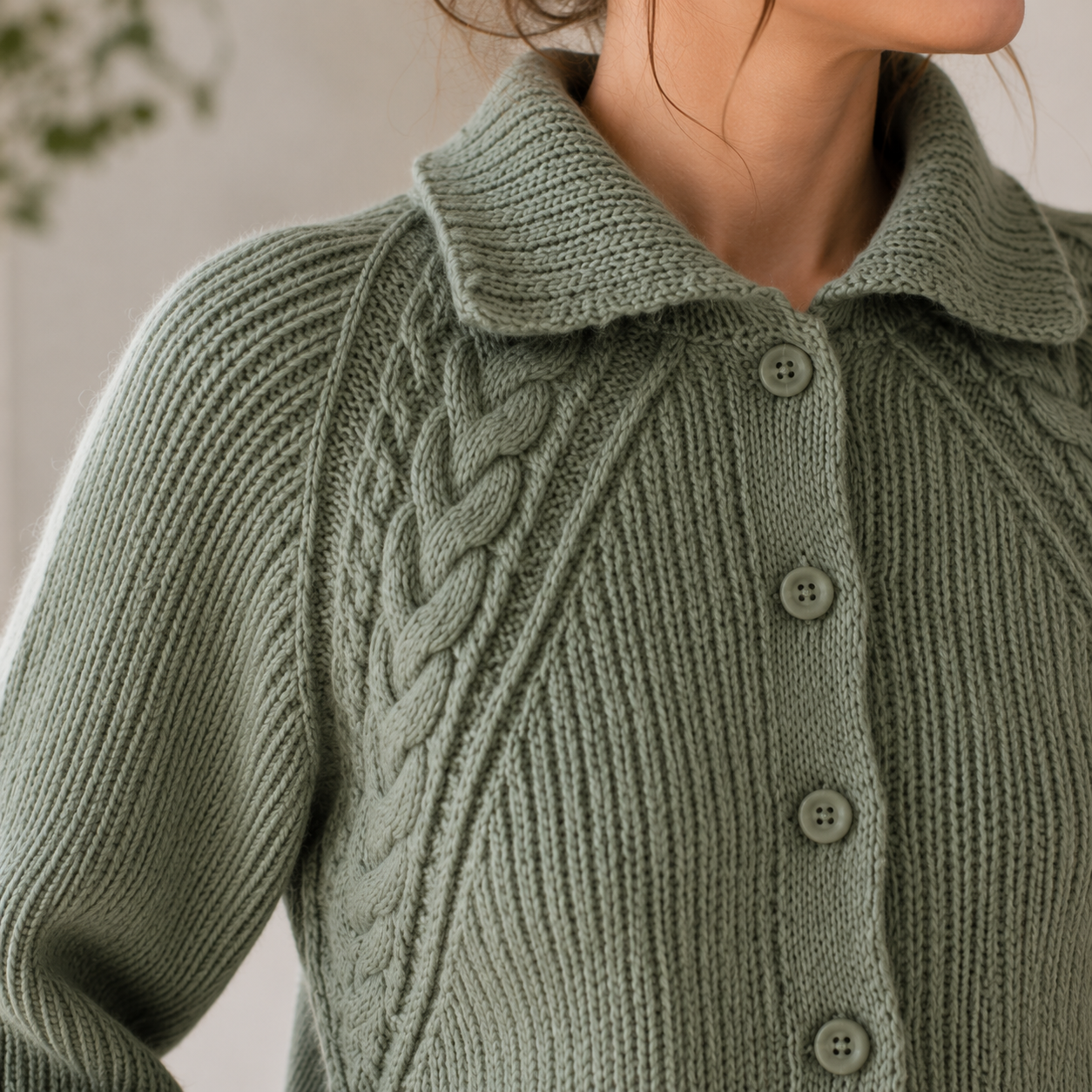 Cropped Raglan Cable Cardigan Knitting Pattern