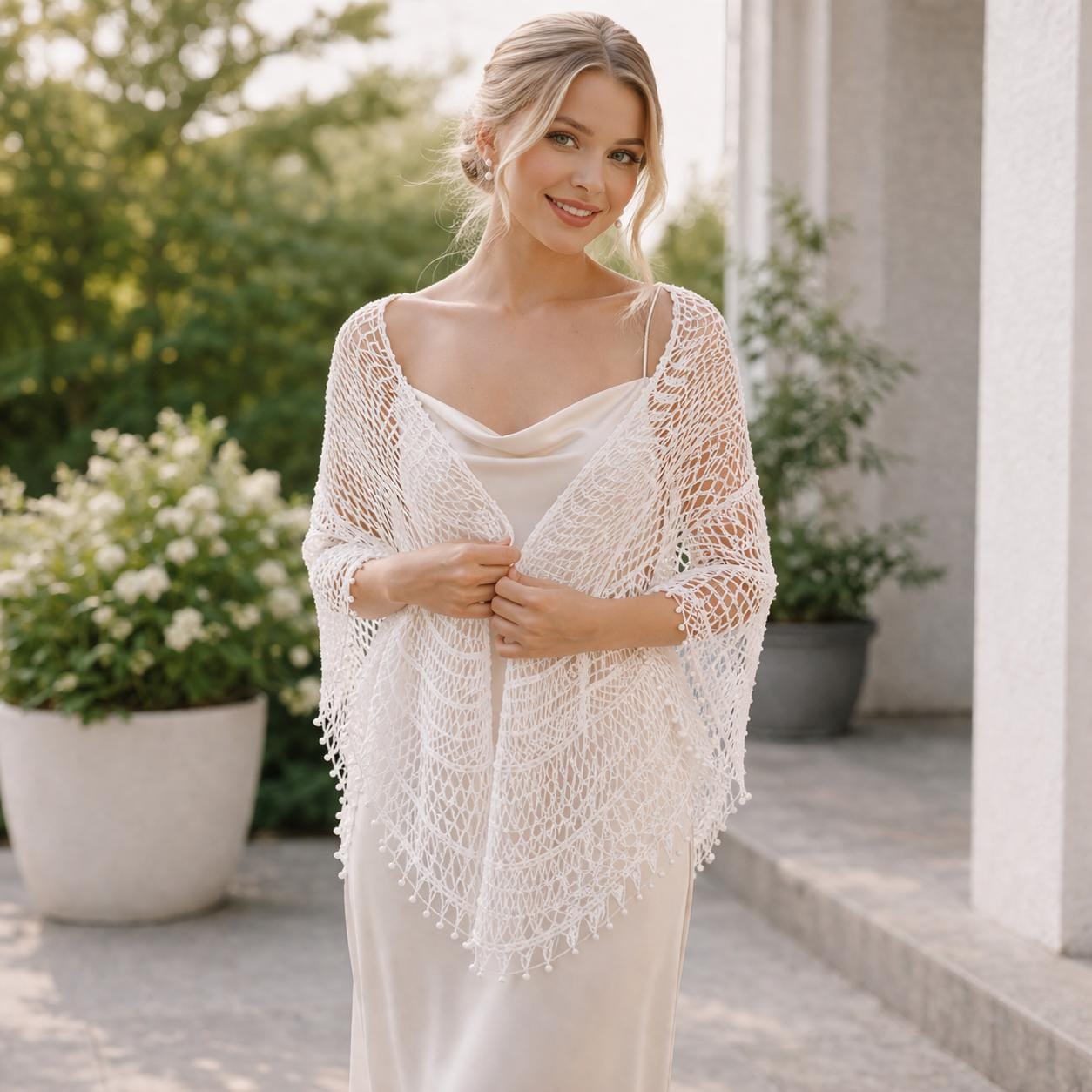 Pearl Mesh Bridal Shawl Crochet Pattern