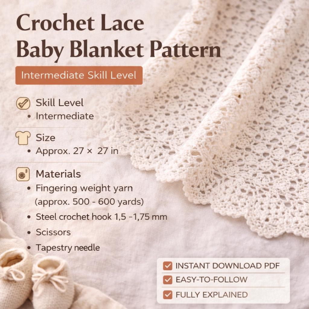 Crochet Baby Blanket Lace Square Pattern