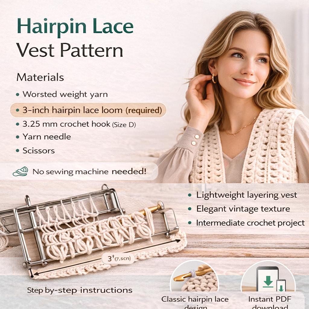 Hairpin Lace Vintage Vest Crochet Pattern