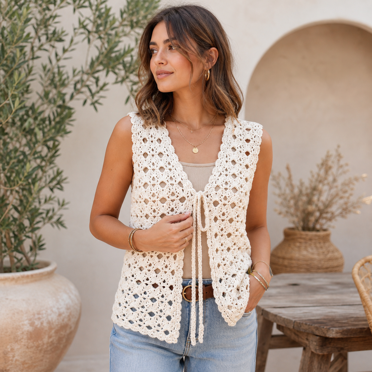 Crochet Vest Pattern, Summer Lace Boho Sleeveless Top
