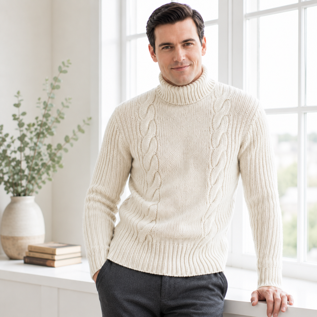Men’s Cable Turtleneck Sweater Knitting Pattern