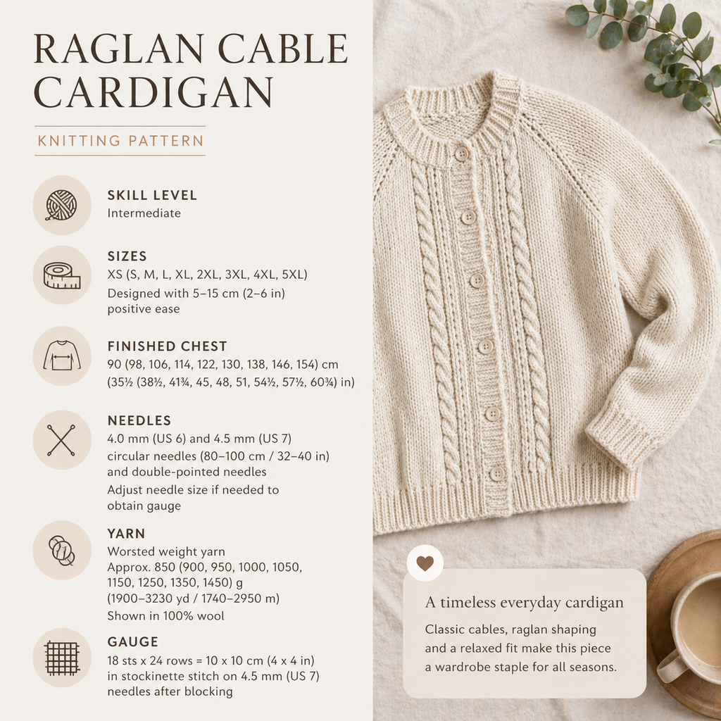 Top Down Raglan Cardigan Knitting Pattern