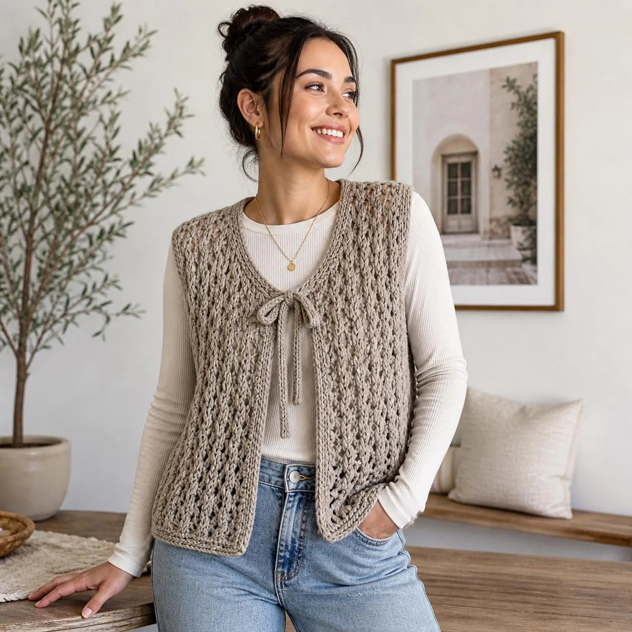 Beginner Knit Vest Pattern, Open Stitch Sleeveless Top