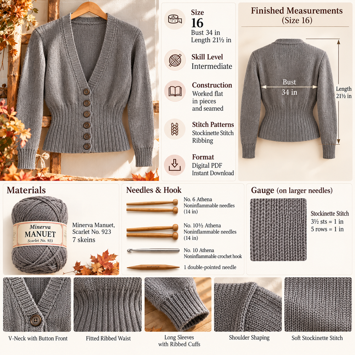 Vintage Fitted Cardigan Knitting Pattern