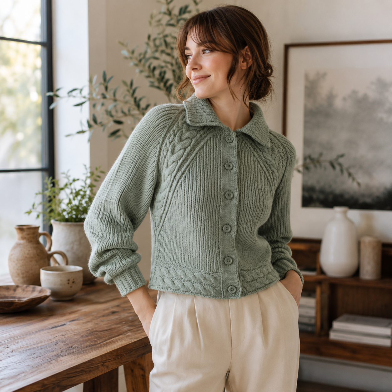 Cropped Raglan Cable Cardigan Knitting Pattern