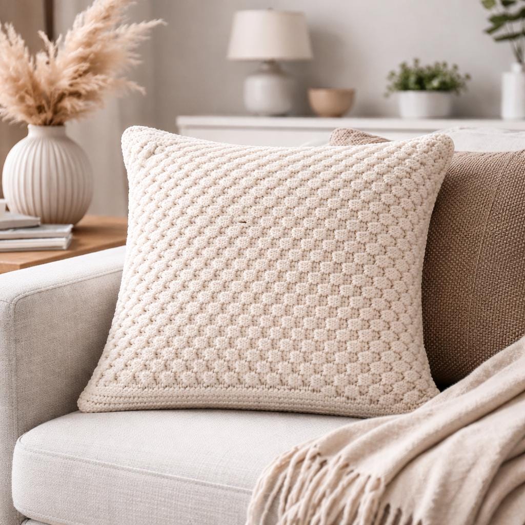 Aran Knit Pillow Cover Pattern, Textured Cushion