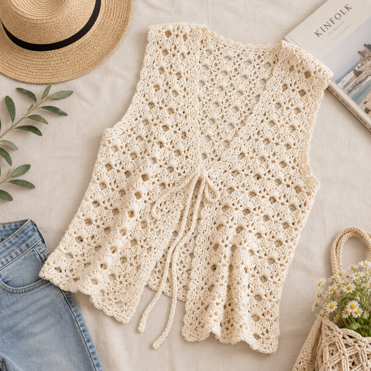 Crochet Vest Pattern, Summer Lace Boho Sleeveless Top