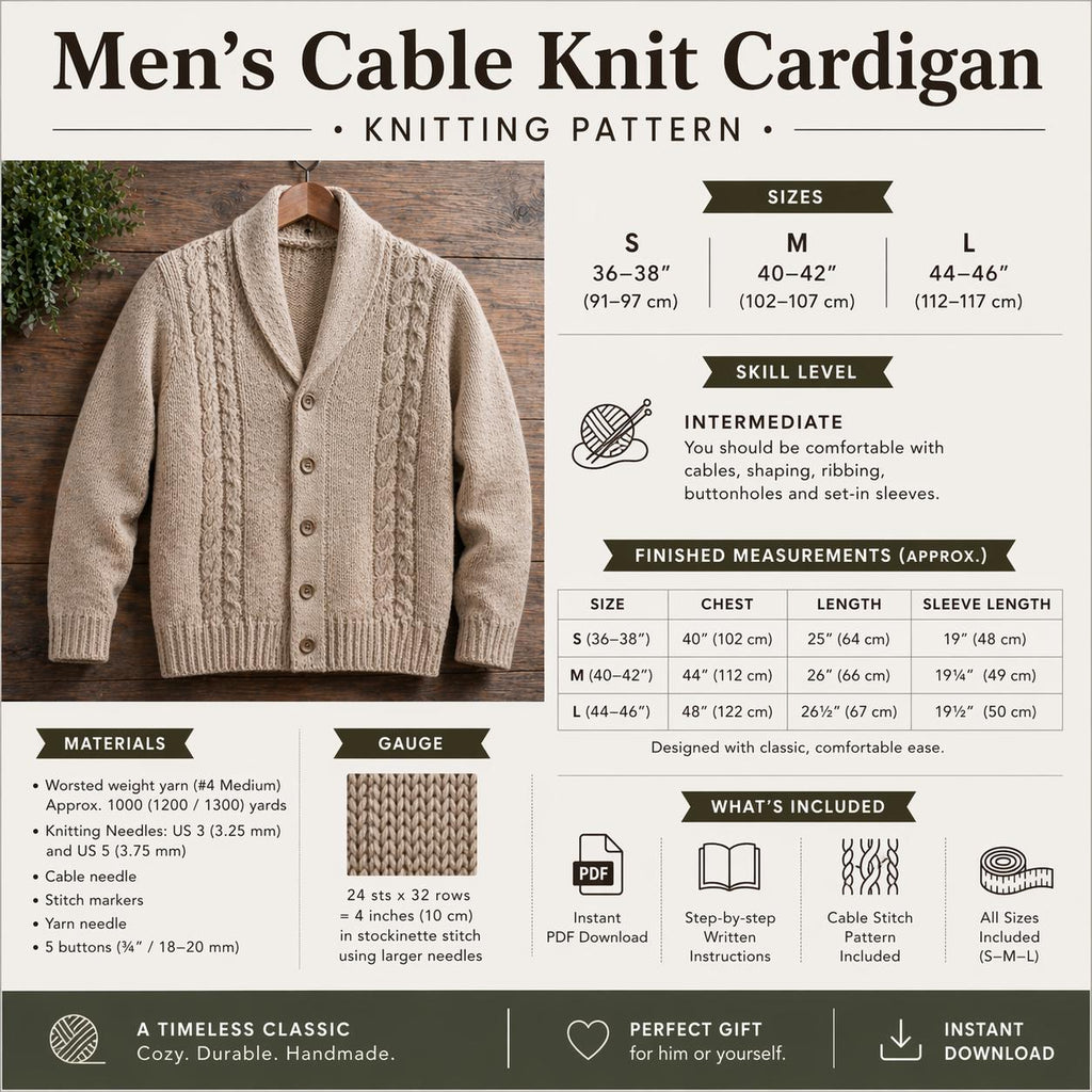 Men’s Cable Knit Cardigan Pattern
