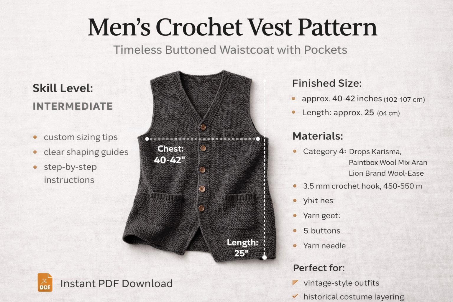Men’s Crochet Vest Pattern