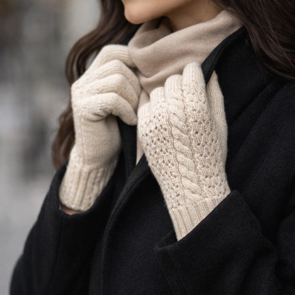 Cable Knit Gloves Classic Fingered Textured Pattern