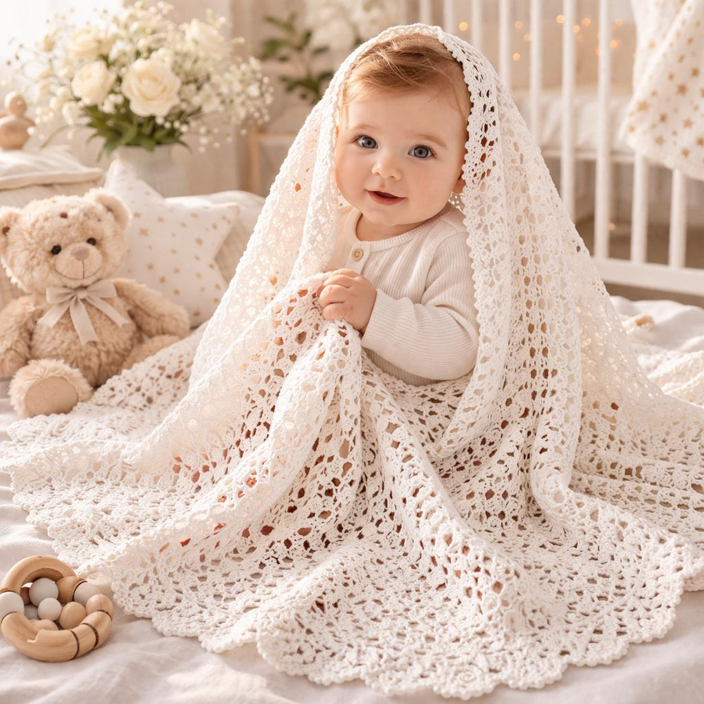 Crochet Baby Blanket Lace Square Pattern