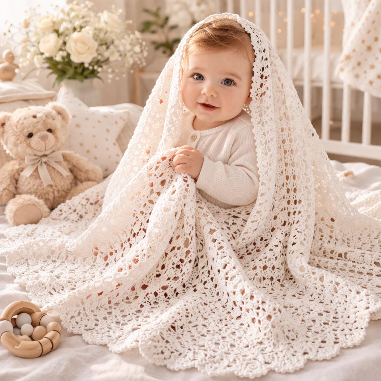 Crochet Baby Blanket Lace Square Pattern