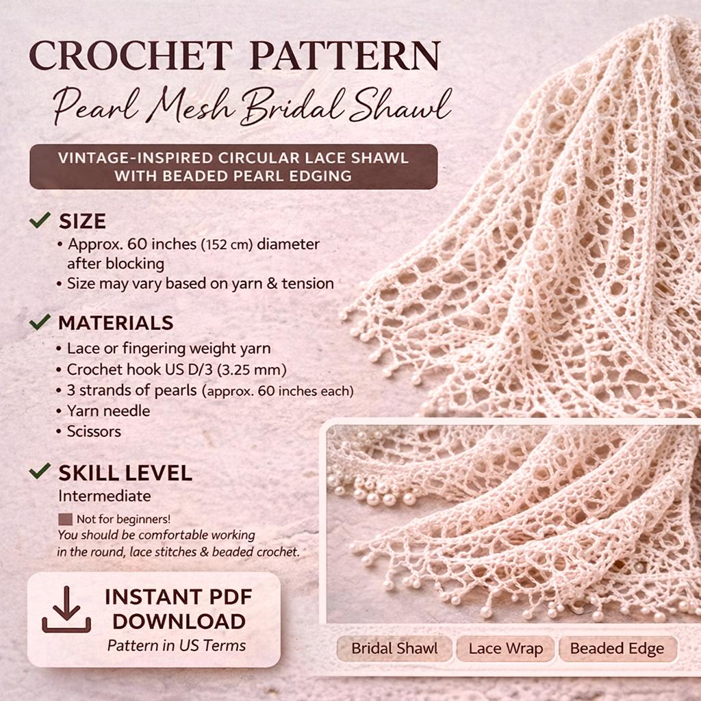Pearl Mesh Bridal Shawl Crochet Pattern