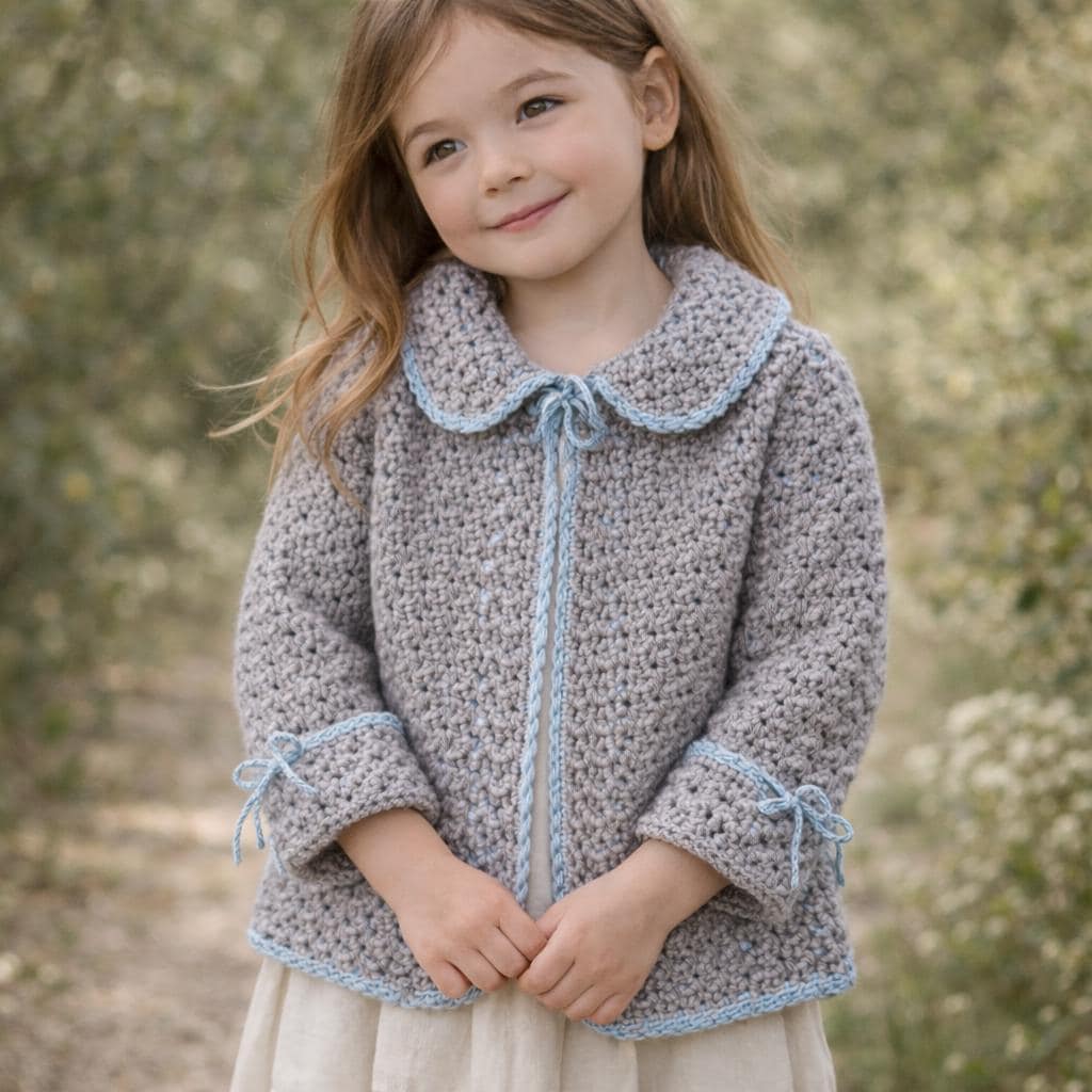Crochet Girl Jacket Child Cardigan with Collar Pattern