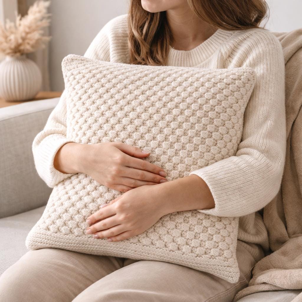 Aran Knit Pillow Cover Pattern, Textured Cushion