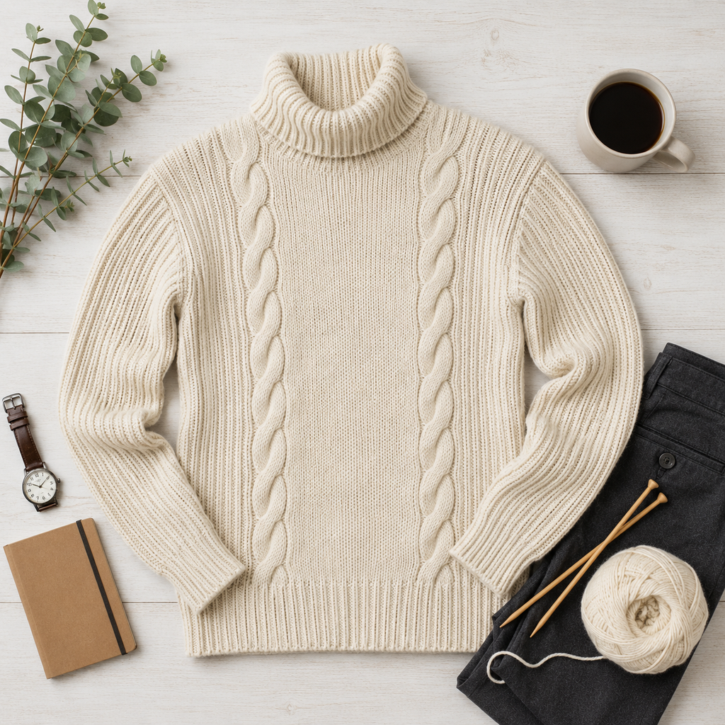 Men’s Cable Turtleneck Sweater Knitting Pattern