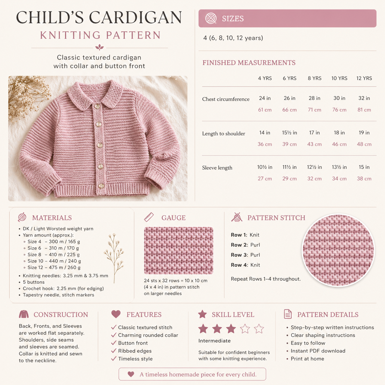 Child Cardigan Knitting Pattern