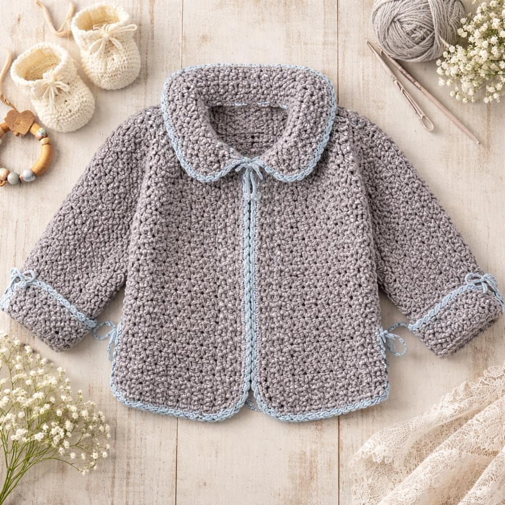 Crochet Girl Jacket Child Cardigan with Collar Pattern