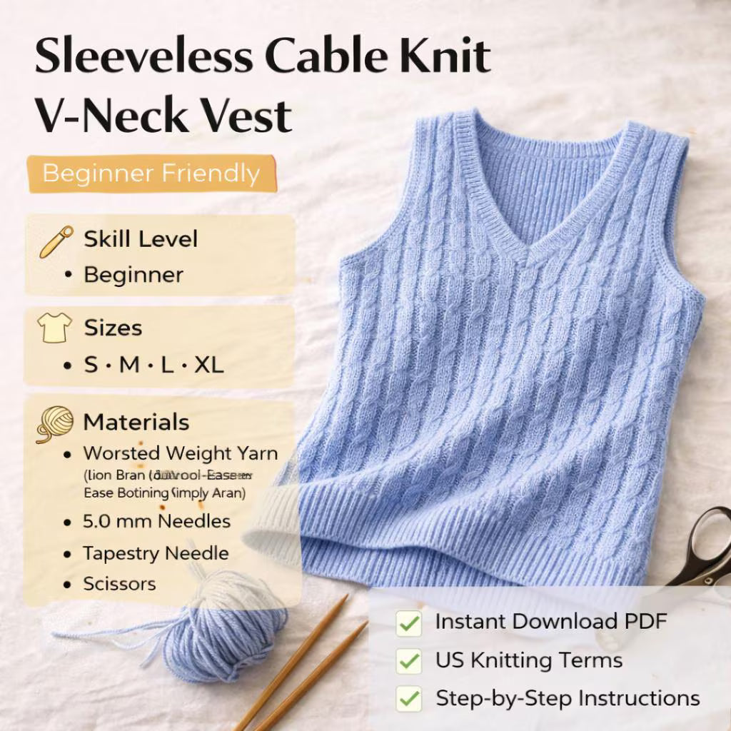 Textured Cable Knit Vest Pattern
