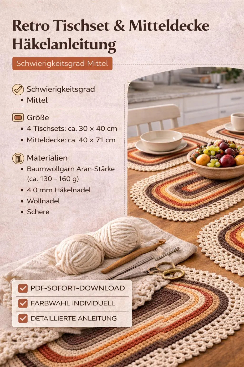 Häkelanleitung für ein Platzdeckchen-Set