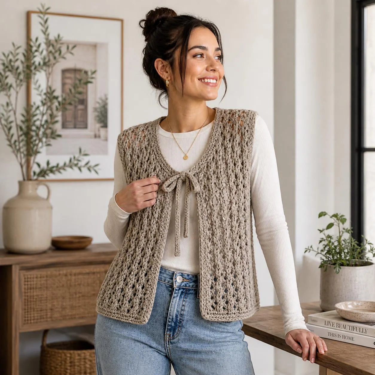 Beginner Knit Vest Pattern, Open Stitch Sleeveless Top