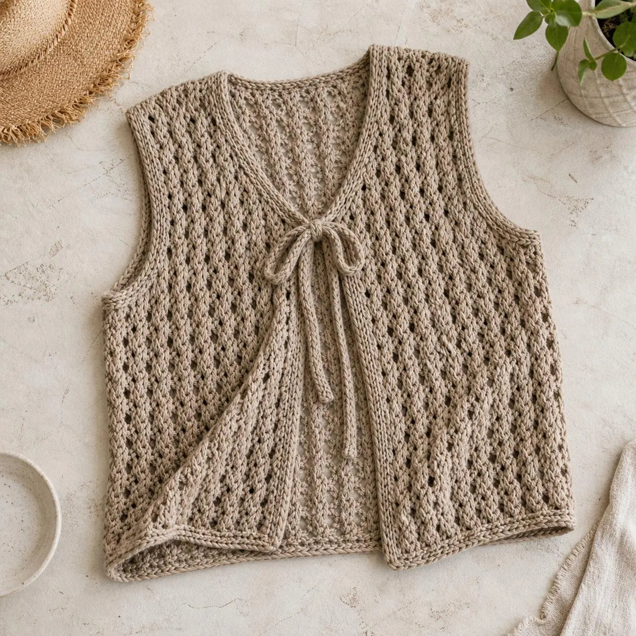 Beginner Knit Vest Pattern, Open Stitch Sleeveless Top