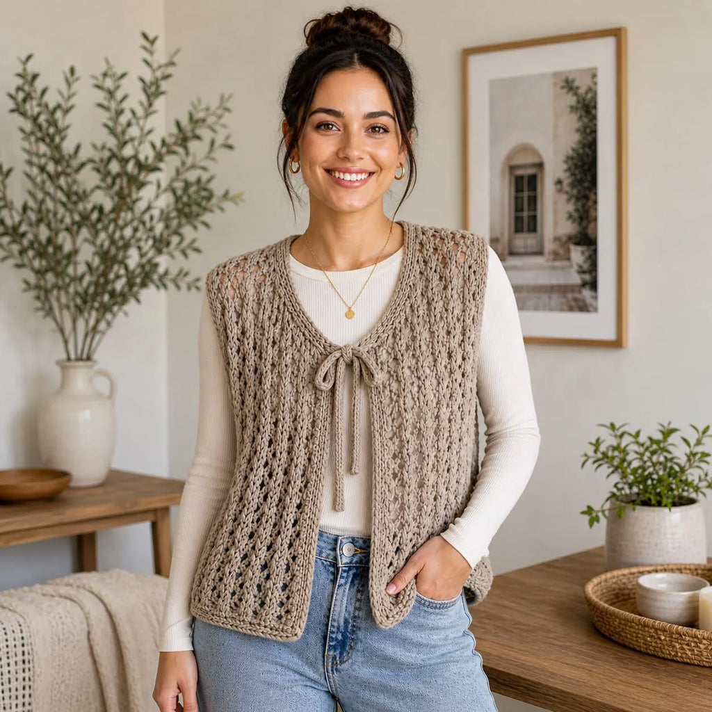 Beginner Knit Vest Pattern, Open Stitch Sleeveless Top
