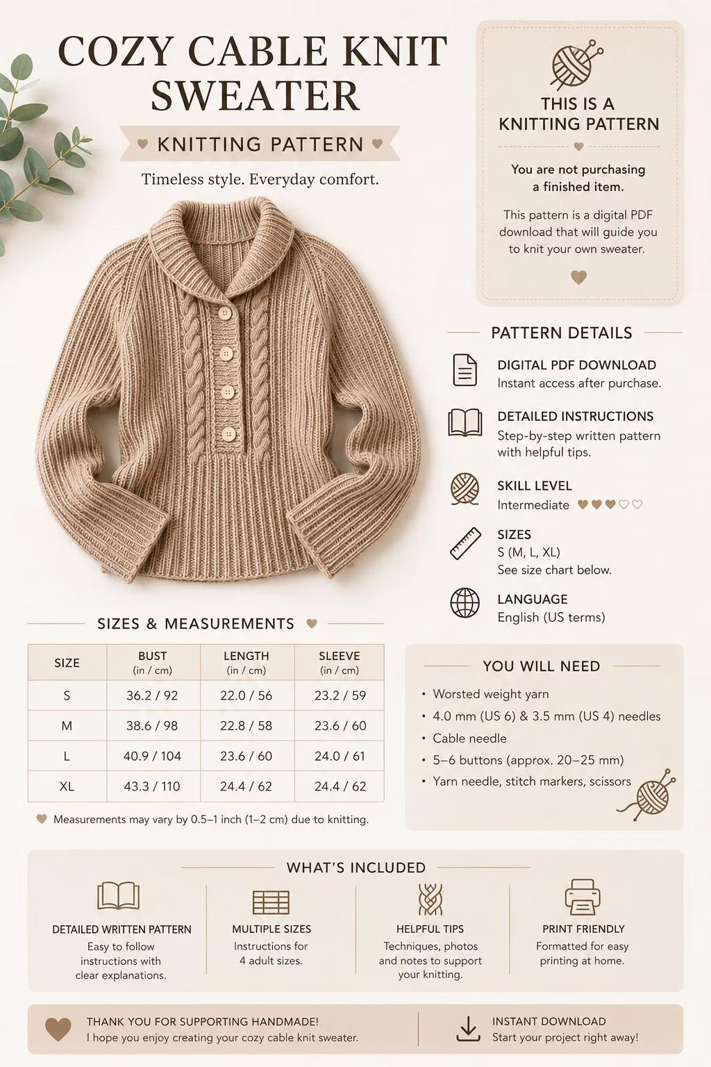 Ribbed Raglan Sweater Knitting Pattern