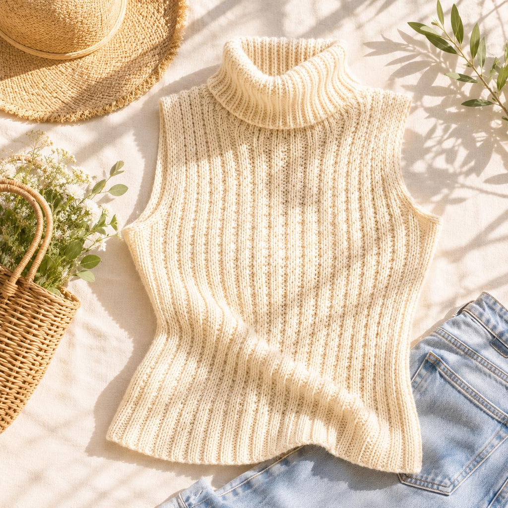 Ribbed Turtleneck Shell Knitting Pattern