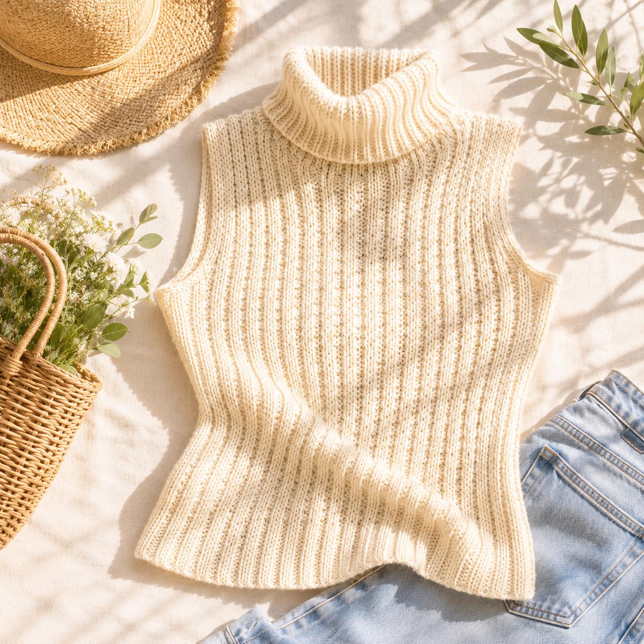 Ribbed Turtleneck Shell Knitting Pattern