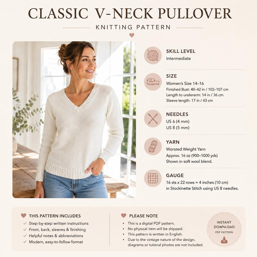 Classic V-Neck Sweater Knitting Pattern