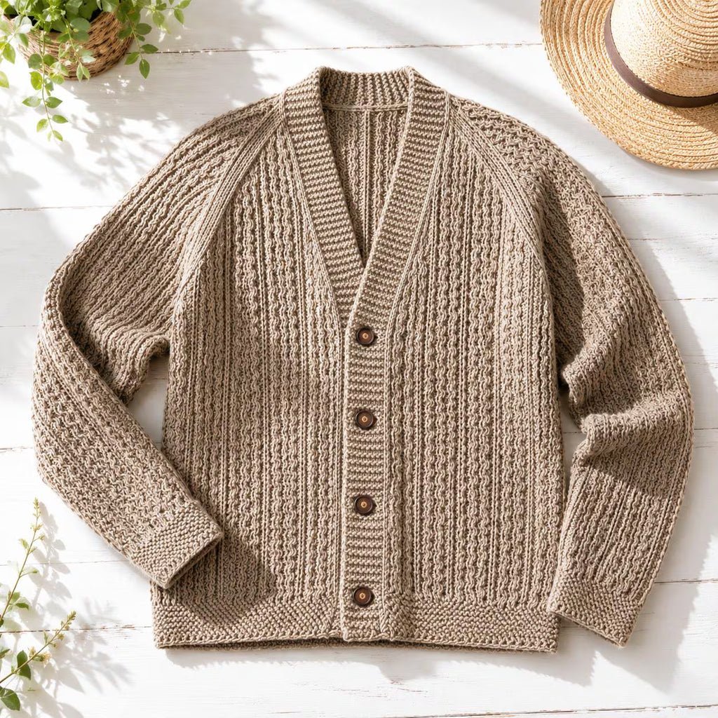 Men’s Raglan Cardigan Classic Knitting Pattern